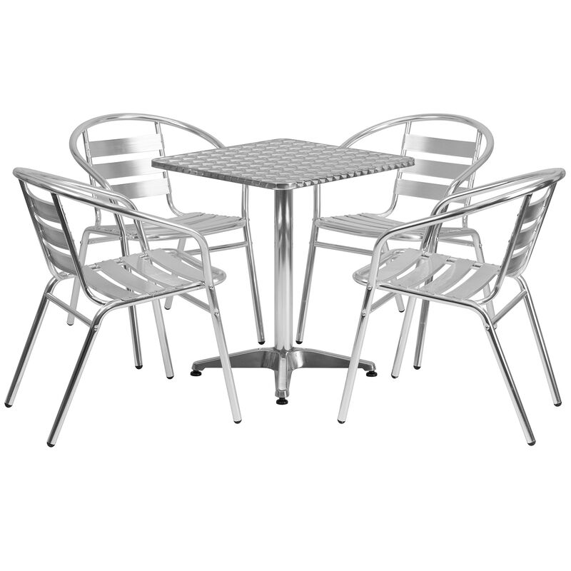 Flash Furniture 23.5'' Square Aluminum Indoor-Outdoor Table Set with 4 Slat Back Chairs