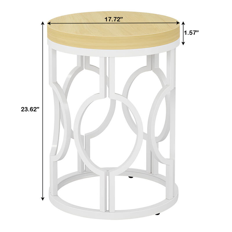 Industrial Round End Table, Side Table with Metal Hollow Frame image number 2
