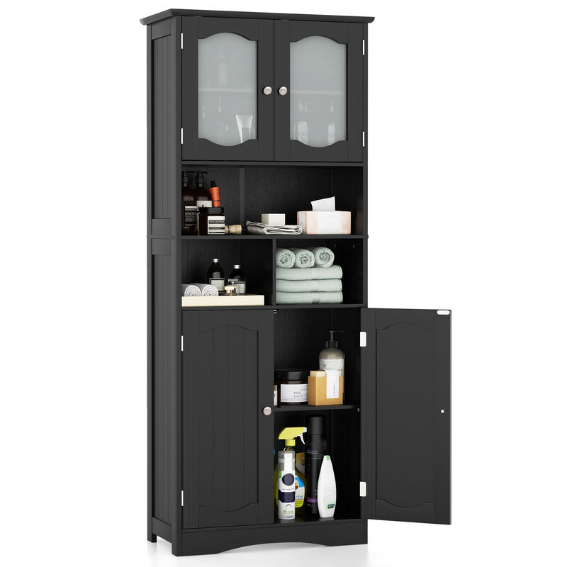 Freestanding Linen Bathroom Storage Cabinet with Frost Glass Doors