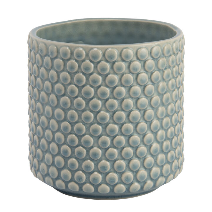 Round Stoneware Planter Pot with Polka Dots, Sky Blue