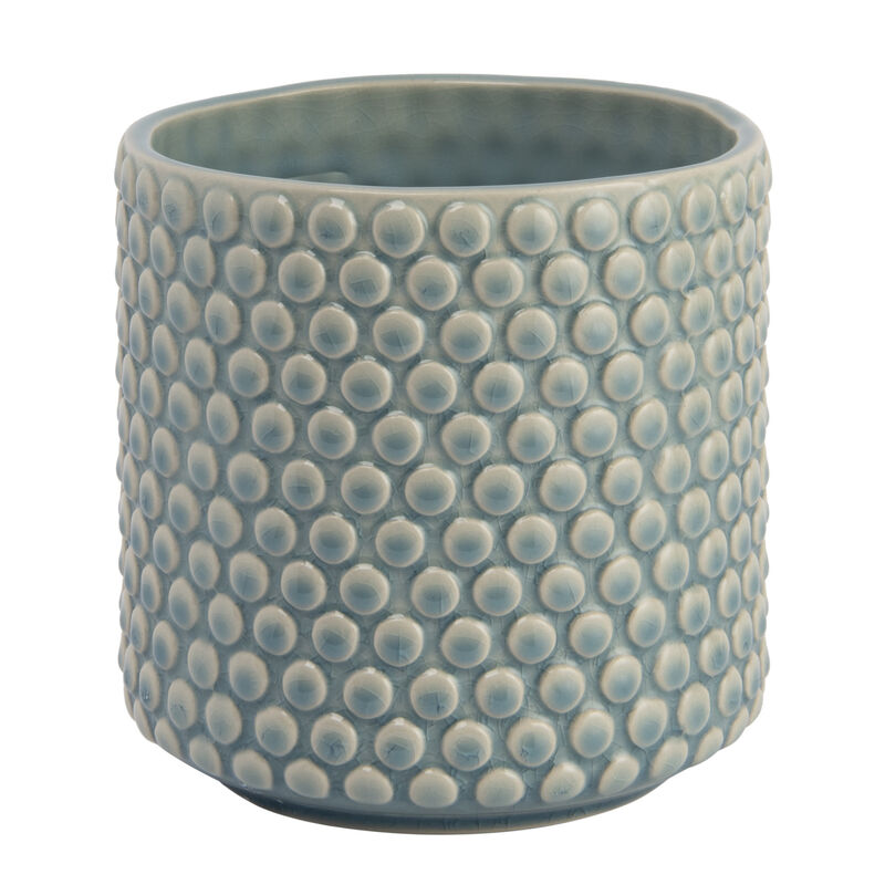 Round Stoneware Planter Pot with Polka Dots, Sky Blue image number 0