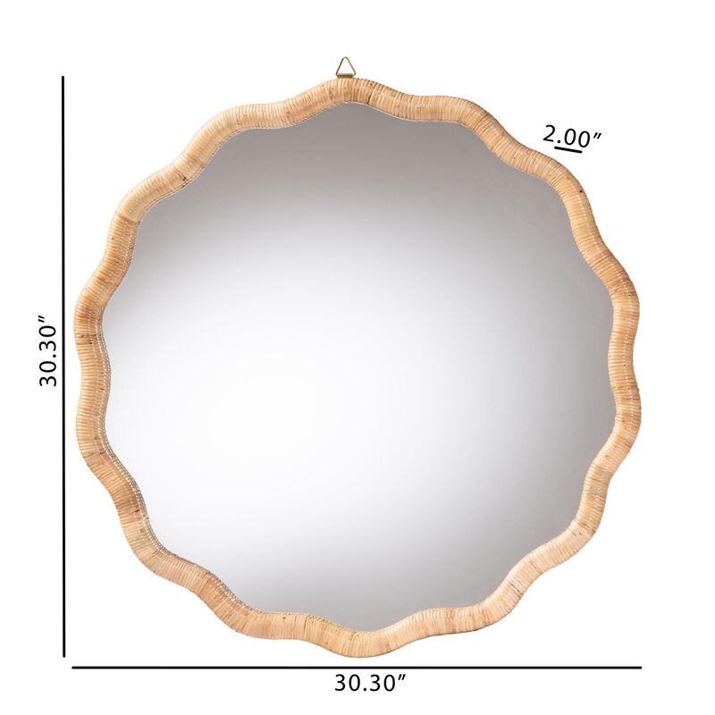 bali & pari Rasida Natural Rattan Scalloped Wall Mirror - Decorative Hand Wrapped Wicker Accent Mirror image number 4