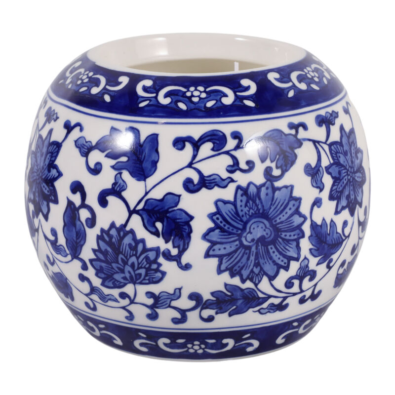 8" 54 Oz Neroli & Basil Chinoiserie Candle, Blue/w image number 3