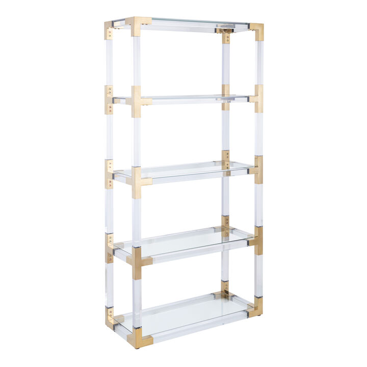 Pasargad Home  Mira Glass Etagere Bookcase with Gold Accents &ndash; 4 Shelf