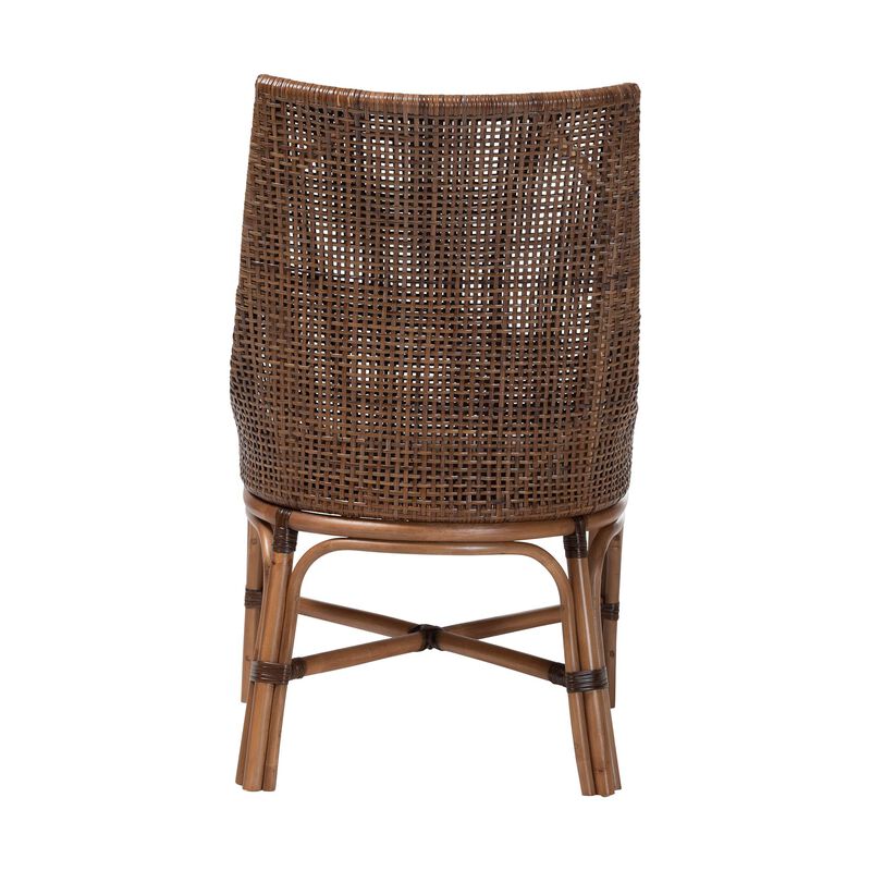 bali & pari Bella Rattan Dining Chair with Cushion - Handwoven Wicker Accent Side Chair with High Backrest, Coastal Boho Seating for Kitchen or Dining Area, Coffee Bean image number 3