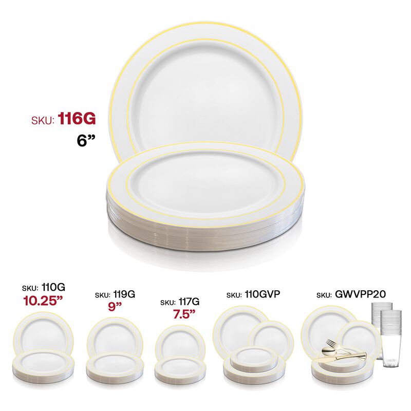 6" White with Gold Edge Rim Plastic Pastry Plates (240 plates) image number 5