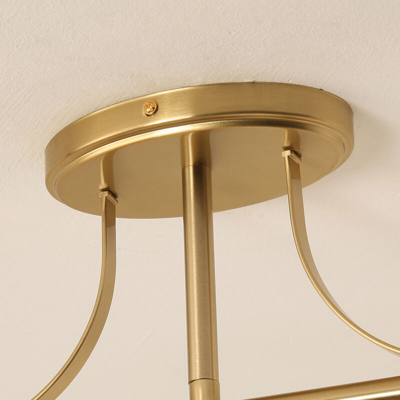 29.9" 3-Light Vintage Plated Brass LED Flush Mount Ceiling Light with Hemp Paper Rope Shade