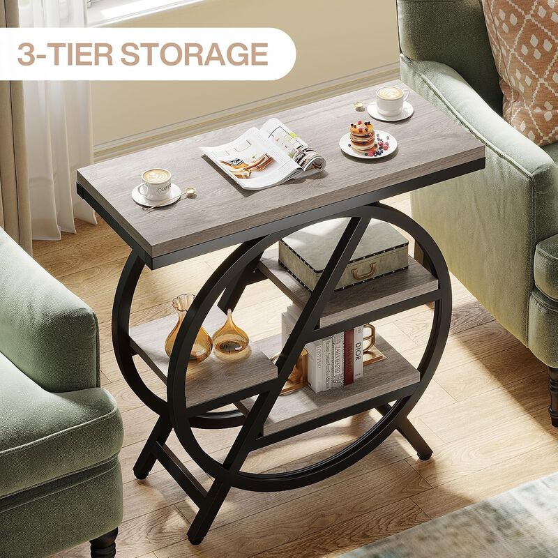 4-Tier End Table - Narrow Nightstand with Storage Shelves image number 6