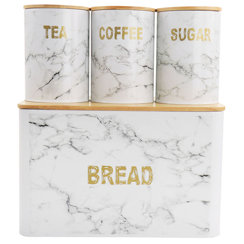 MegaChef Kitchen Food Storage and Organization 4 Piece Iron Canister Set in Marble