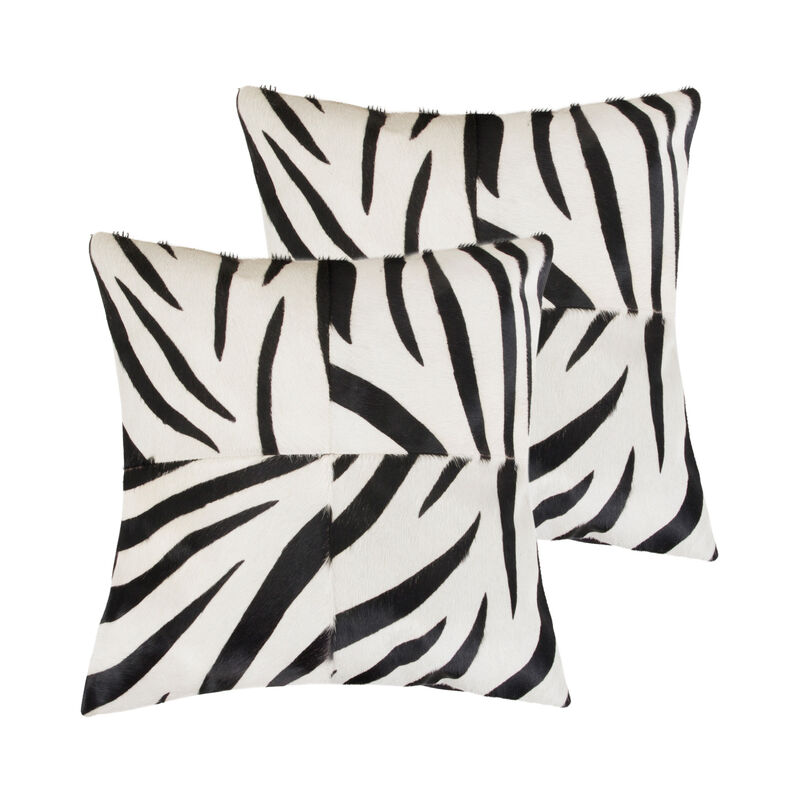 HomeRoots Set of Two 18" White and Black Zebra Cowhide Throw Pillows image number 3