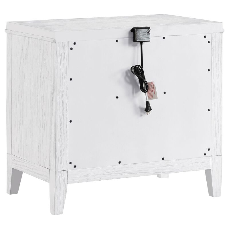 Leva Nightstand, 28 Inch, Distressed White Acacia Wood, 2 Drawers - Benzara