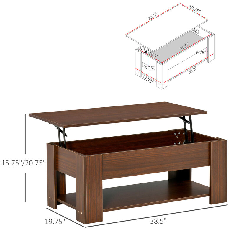 39" Lift Top Coffee Pop-Up Table w/ Hidden Storage Compartment & Shelf, White