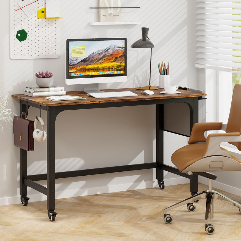48" Rolling Computer Desk with Heavy-duty Metal Frame for Home and Office
