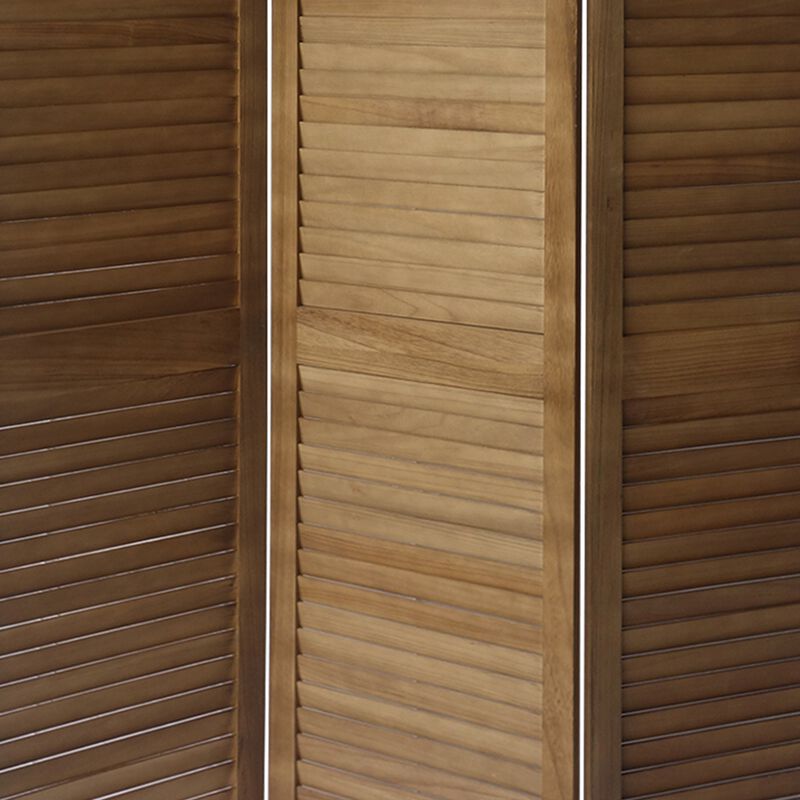 67 Inch Paulownia Wood Panel Divider Screen, Shutter Design, 3 Panels, Natural Oak Brown-Benzara