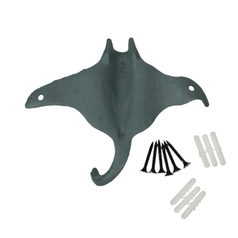 Set of 3 Cast Iron Stingray Wall Hooks 6.25 Inches Long&ndash; Easy to Hang - Blue ,Gray, White - Coastal Decor Perfection for Beach Towels, Keys or Coats image number 3