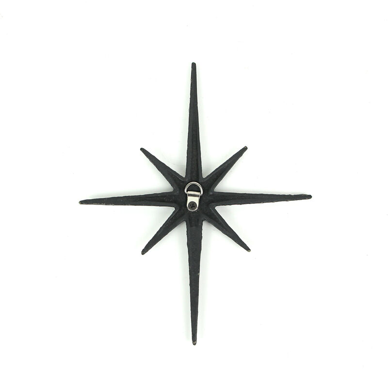 Set of 6 Black Cast Iron Starburst Wall Hangings Mid Century 8 Pointed Stars image number 3