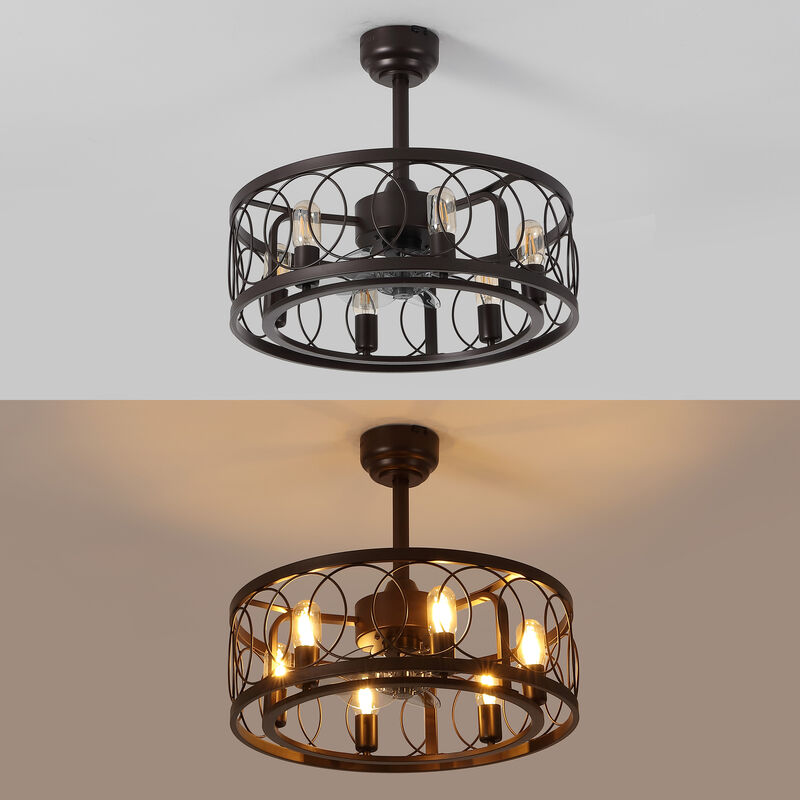 Celeste 6-Light Industrial Farmhouse 6-Speed Metal Mobile-App Remote-Controlled Caged LED Ceiling Fan