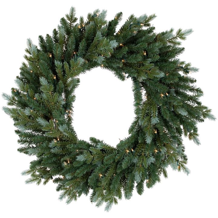 Pre-Lit Blue Spruce Artificial Christmas Wreath  24-Inch  Clear Lights