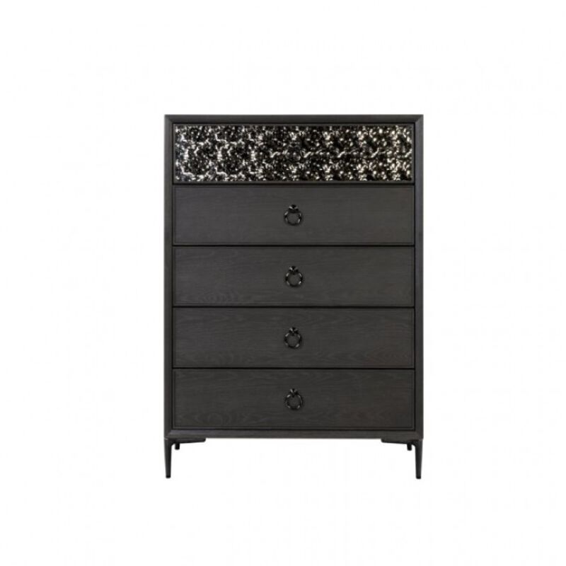 Kaira Tall Dresser Chest, 5 Drawers, Textured Metal, Espresso Brown - Benzara