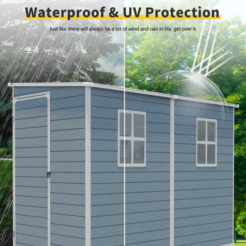 4x8ft Outdoor Storage Shed with Floor Resin shed with Two-Window,Waterproof ,Lockable Doors image number 6