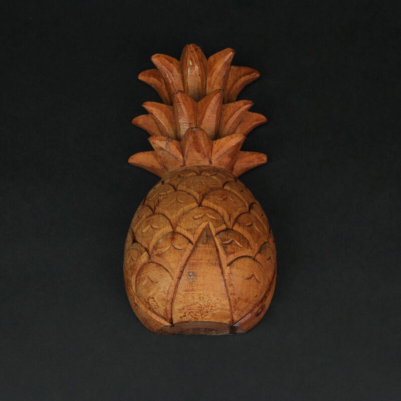 Set of 2 Hand Carved Wooden Pineapple Hanging Wall Art Sculptures Home Decor image number 4
