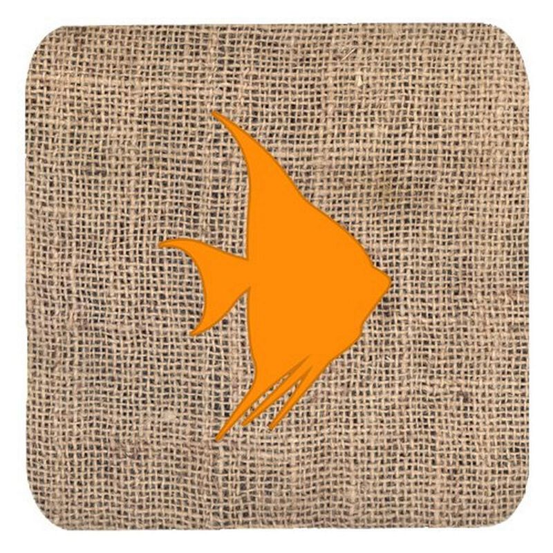 Caroline's Treasures BB1022-BL-OR-FC Fish-Angel Fish Burlap and Orange Foam Coasters (Set of 4), 3.5 H x 3.5 W, Multicolor