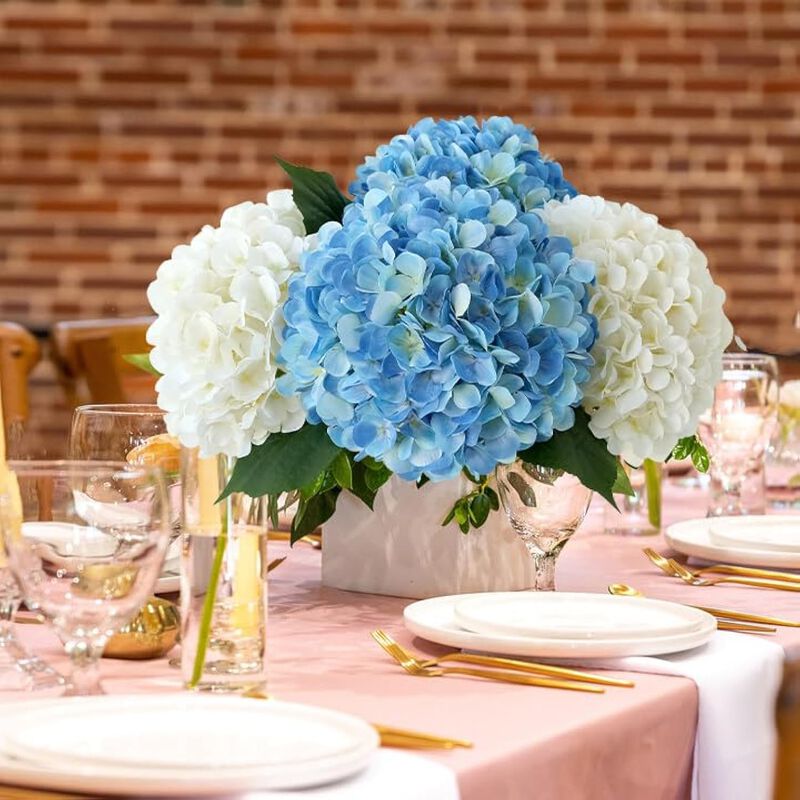 4 Piece Blue Artificial Hydrangea Flower Stems Outdoor Wedding Centerpiece Decor image number 3