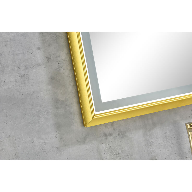 LED Frontlit Bathroom Mirror with Metal Frame Wall-Mounted Vanity Mirror with Smart Touch Button for Modern Lighting