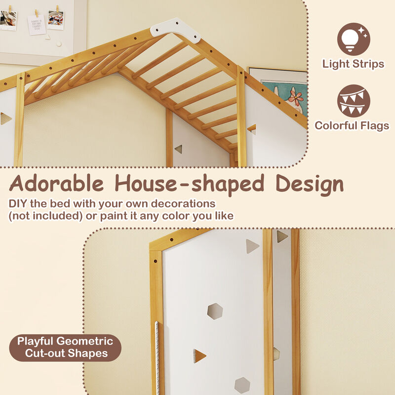 2-in-1 Twin Floor Bed with Monkey Bars &ndash; Montessori Climbing Bed, Natural & White image number 5