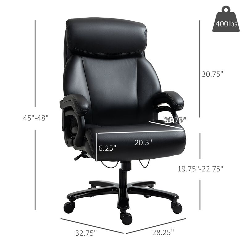 High Back Office Chair Adjustable Swivel Executive Chair PU Leather Ergonomic Task Seat with Padded Armrests, Adjustable Height, Black