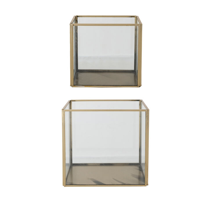 Antique Gold Glass & Metal Containers, Set of 2