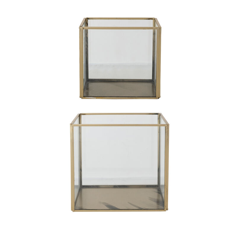 Antique Gold Glass & Metal Containers, Set of 2 image number 0