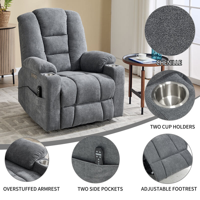 Power Lift Recliner Chair with Massage and Heat, Overstuffed Recliners image number 3
