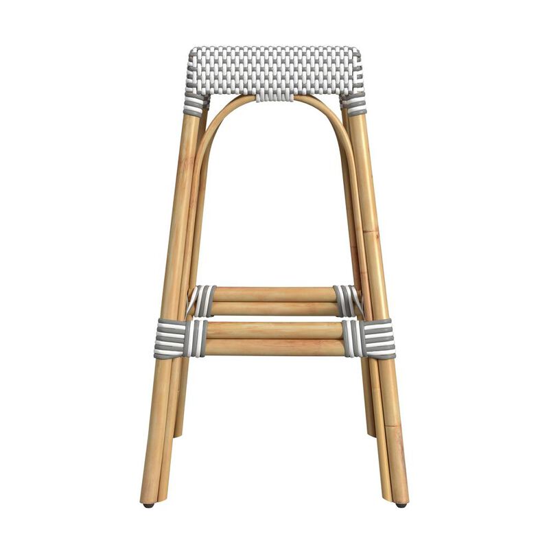 Butler Specialty Robias Rectangular Rattan 30 Bar Stool, Gray and White Dot