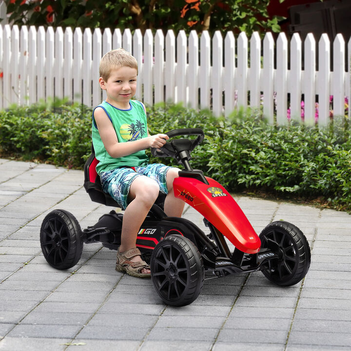 BreeBe Kids Pedal Go Kart w/ Swing Axle, Shock-Absorbing Wheels