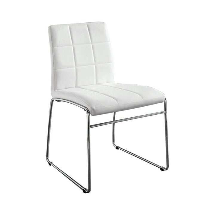 Oahu Contemporary Side Chair With Steel Tube, White Finish, Set of 2-Benzara