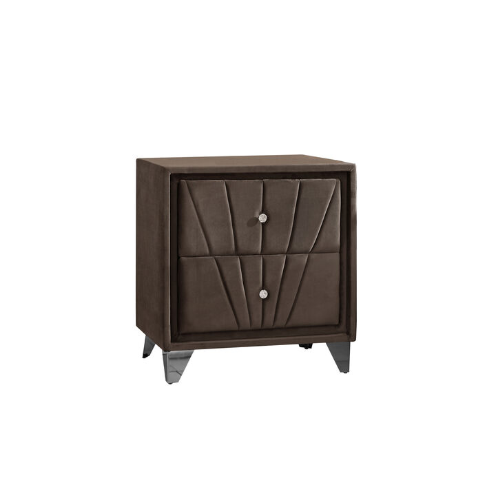 Simple beautiful double-decker nightstand, metal legs with Electroplate, Brown Flannelette