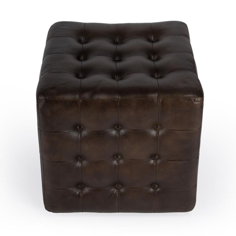 Butler Specialty Leon Button Tufted Leather Ottoman, Dark Brown image number 3
