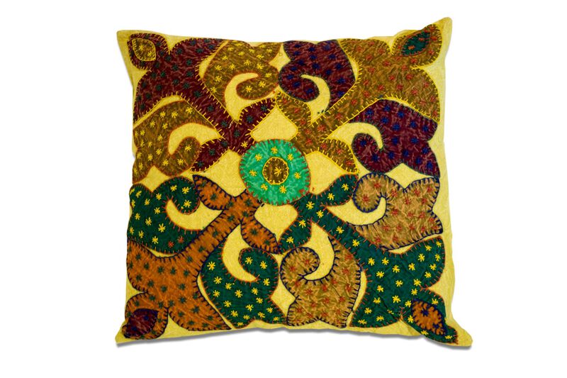 Set of Two 16" Brown And Green Patchwork Floral Cotton Throw Pillows image number 0