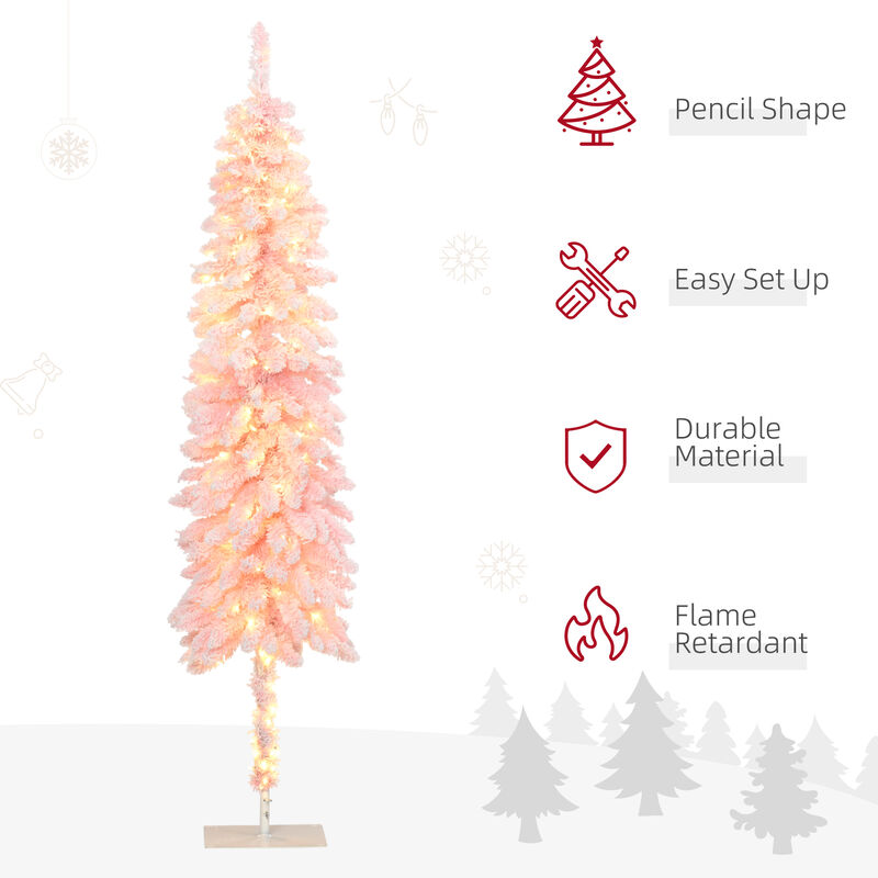 6ft Pencil Prelit Artificial Christmas Tree with Snow Flocked Branches Lights