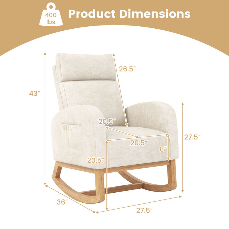 Soft Chenille Upholstered Nursery Rocker with Solid Rubber Wood Frame – Cozy Armchair for Baby