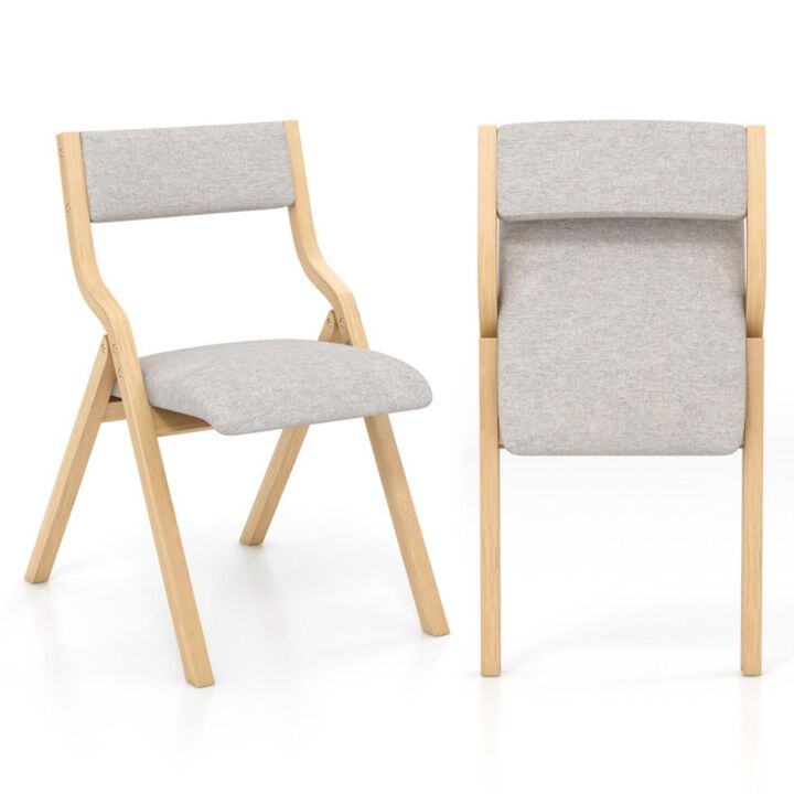 Hivvago Wooden Folding Dining Chair with Linen Fabric Padded Seat and Backrest
