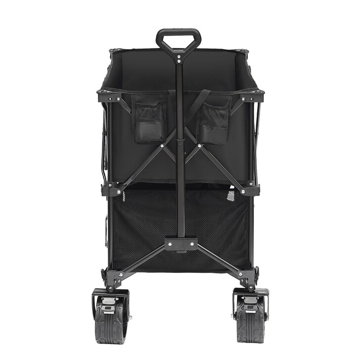 Folding Double Decker Utility Wagon Cart with All-Terrain Wheels for Beach, Garden & Camping-Black