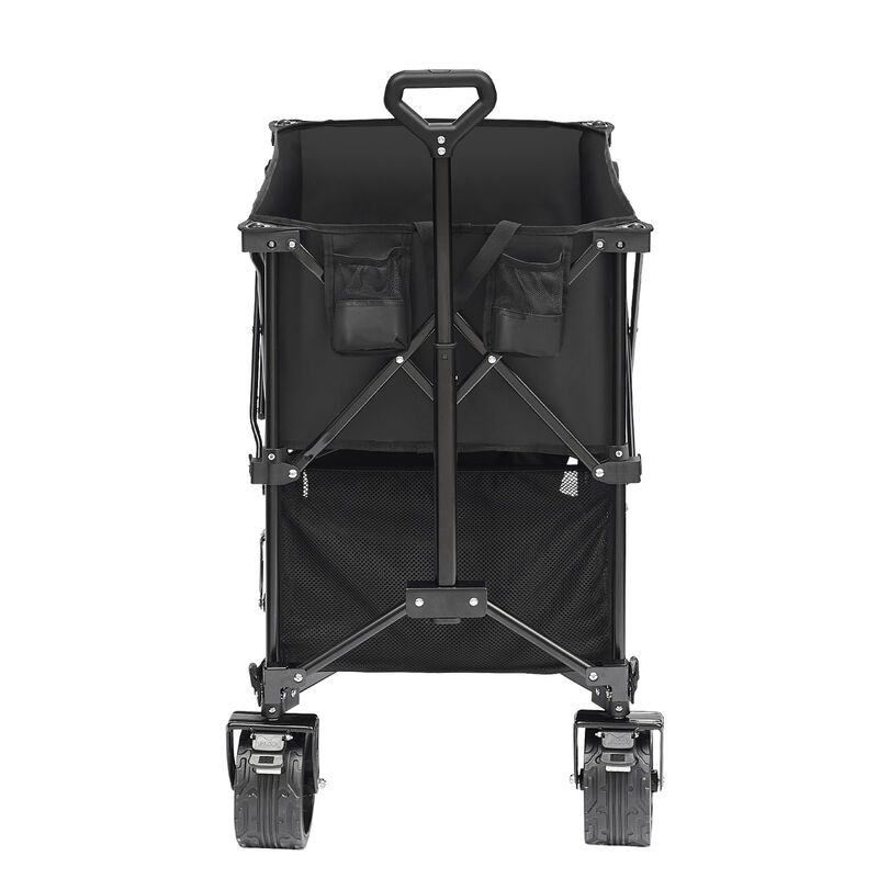 Folding Double Decker Utility Wagon Cart with All-Terrain Wheels for Beach, Garden & Camping-Black image number 0