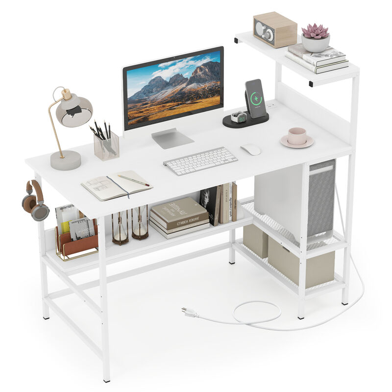 Computer Desk with Built In Power Outlets and Shelves for Home Office image number 3