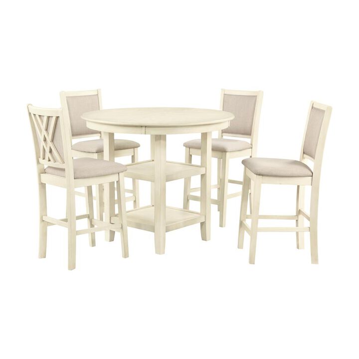 New Classic Furniture Amy 5-Piece Wood Round Counter Set with 4 Chairs in Bisque Beige