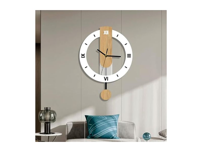 Wooden Pendulum Minimalist Wall Clock Silent Non Ticking Wood Modern image number 2