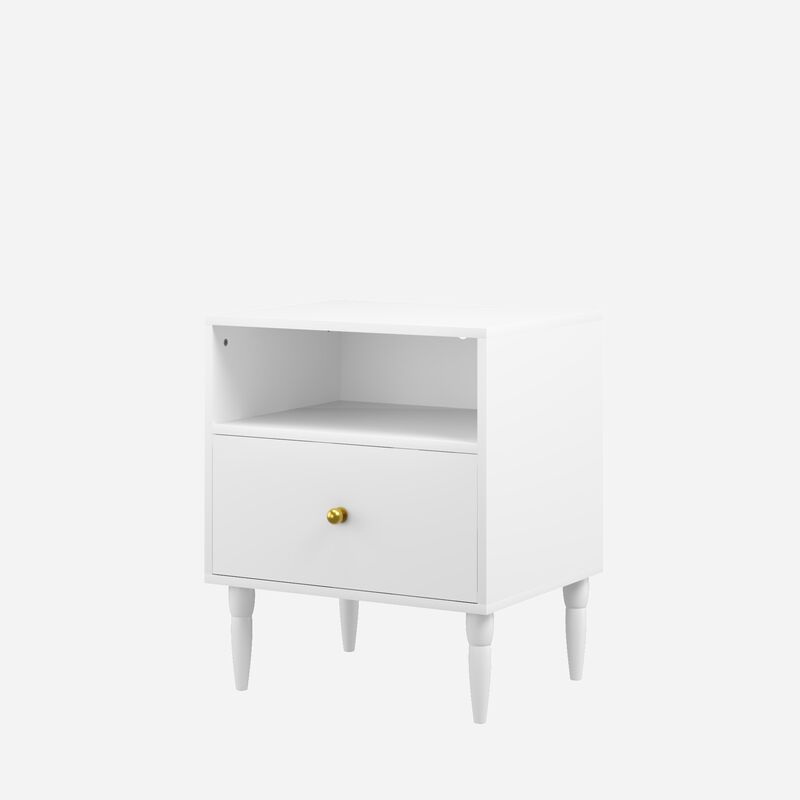 23.6" Assembled White Nightstand 1-Drawer 1-Shelf Gold Knob image number 0