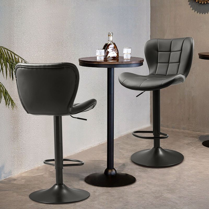 Set of 2 Modern PU Leather Bar Stools with Back, Swivel, Adjustable Height for Kitchen Island-Black image number 1