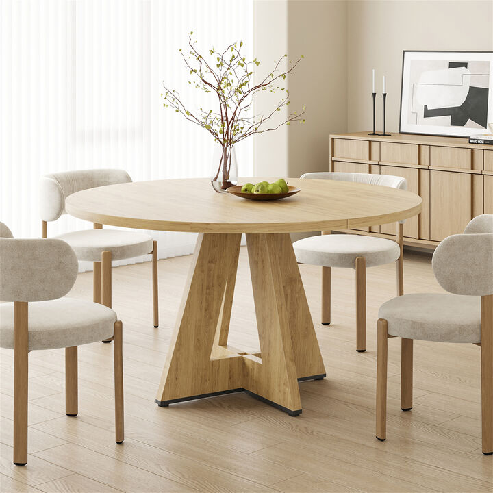 47" Modern Wood Round Dining Table with Sturdy Metal Base